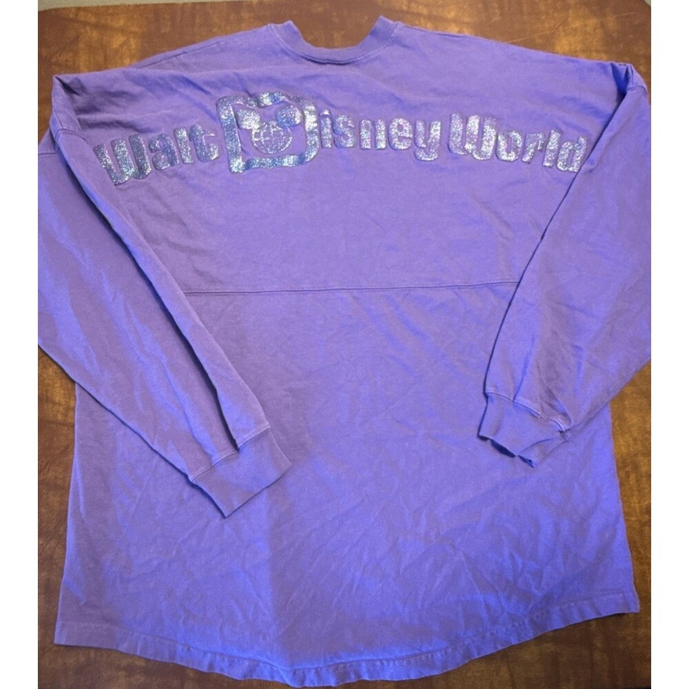 Disney Spirit Jersey Adult Sz L Purple Glitter Puff Print Walt Disney World Land